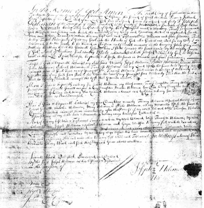 Joseph Holman 1741 will, page 2 — Record of Wills, Monmouth County, New Jersey