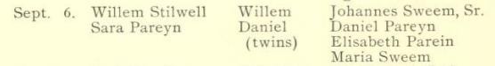 Dutch Reformed Church of Port Richmond baptism record — Willem Stilwell and Sara Pareyn twins, with witnesses