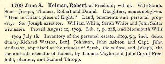 1709 Robert Holman will abstract — Volume XXIII, Abstracts of Wills, 1670–1730