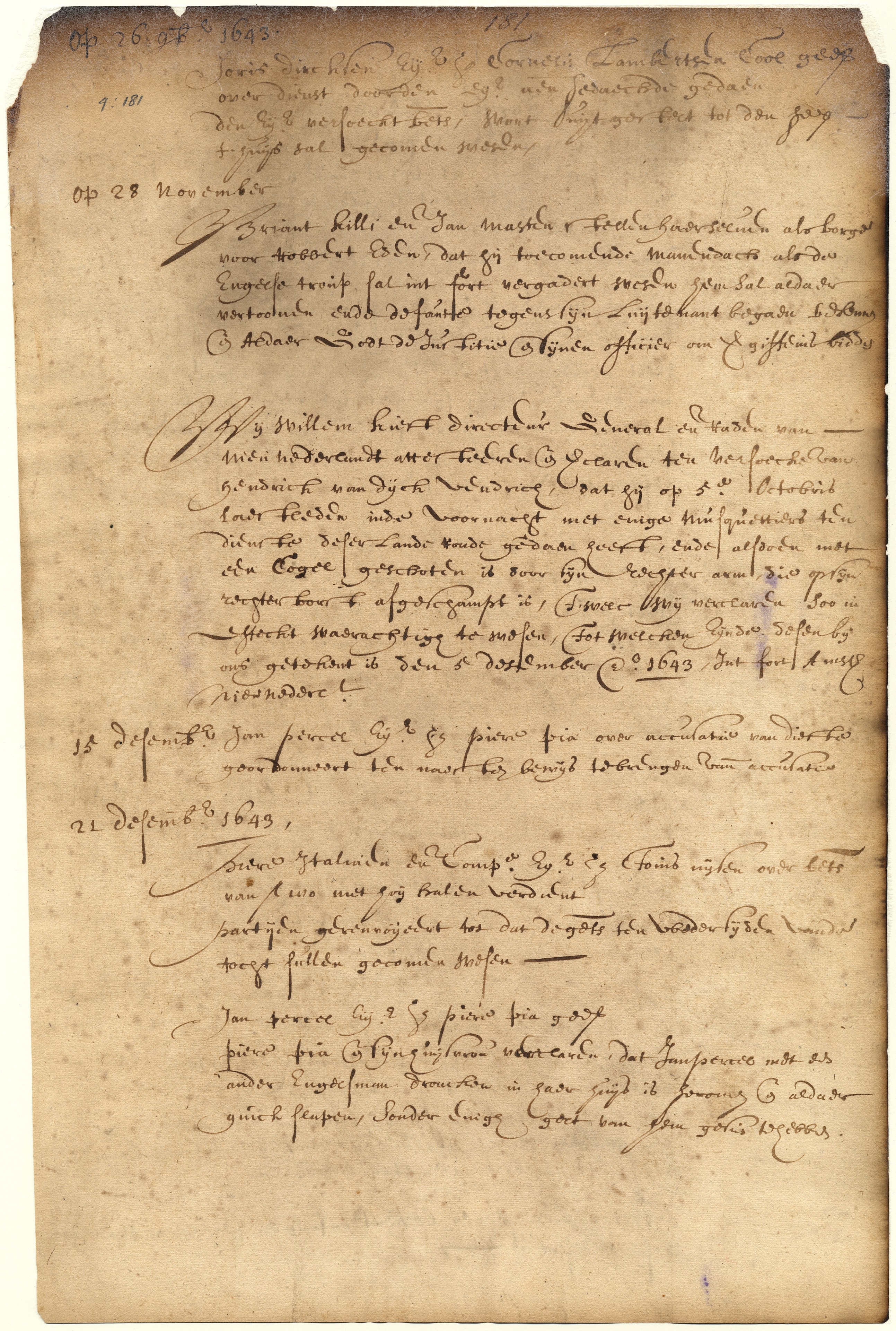 Dutch colonial council minutes, 1643 — earliest known record of John Marston in America