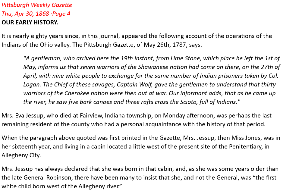 Pittsburgh Weekly Gazette, Thu, Apr 30, 1868 — Our Early History
